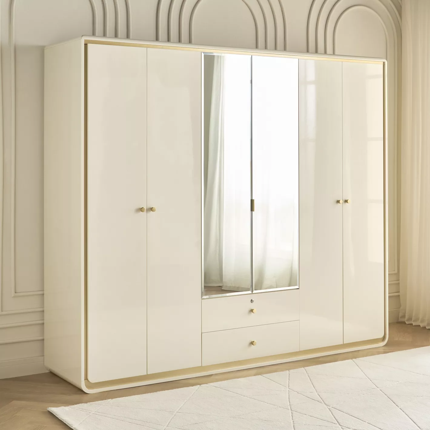 Fanous 6-Door Wardrobe with Drawers - Image 5